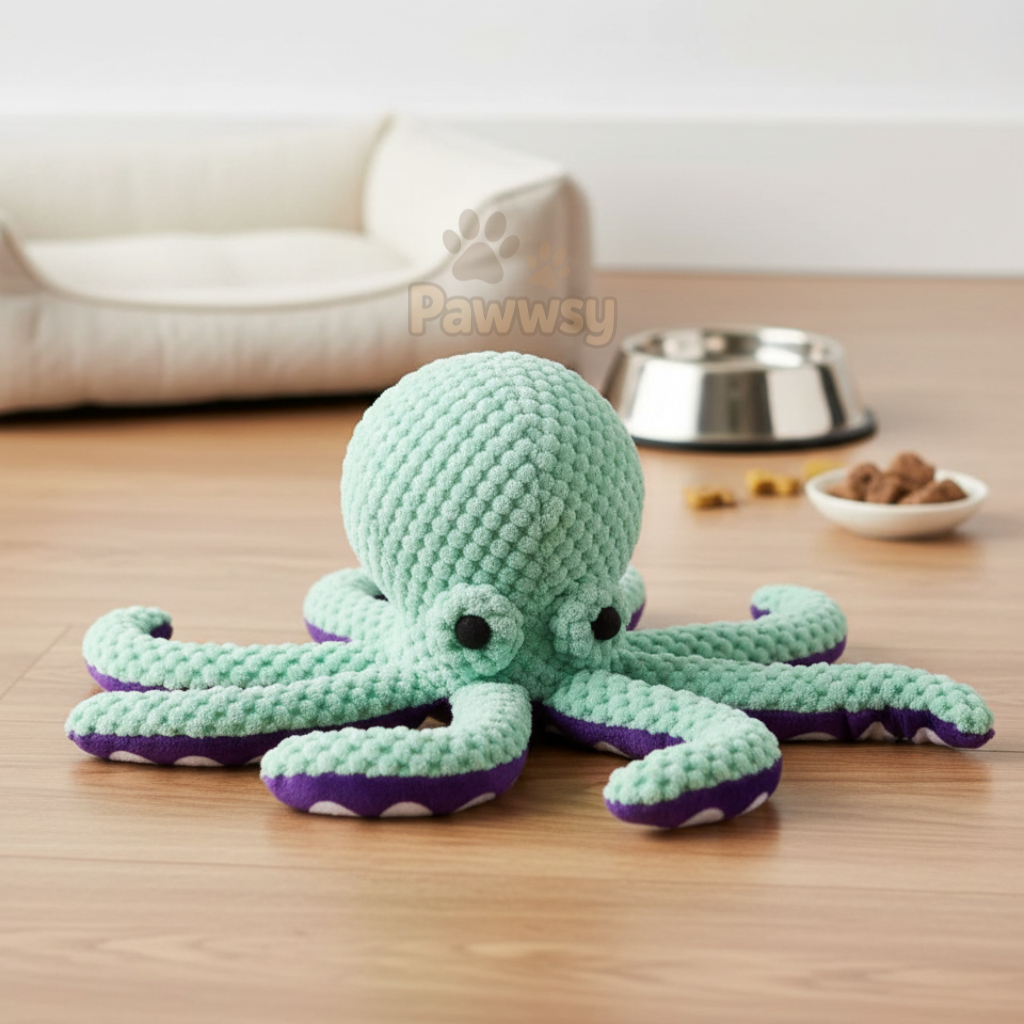 Plush octopus dog toy with squeaker