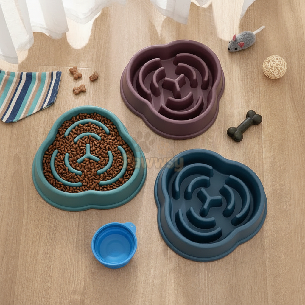 Slow feeder pet bowl with maze design