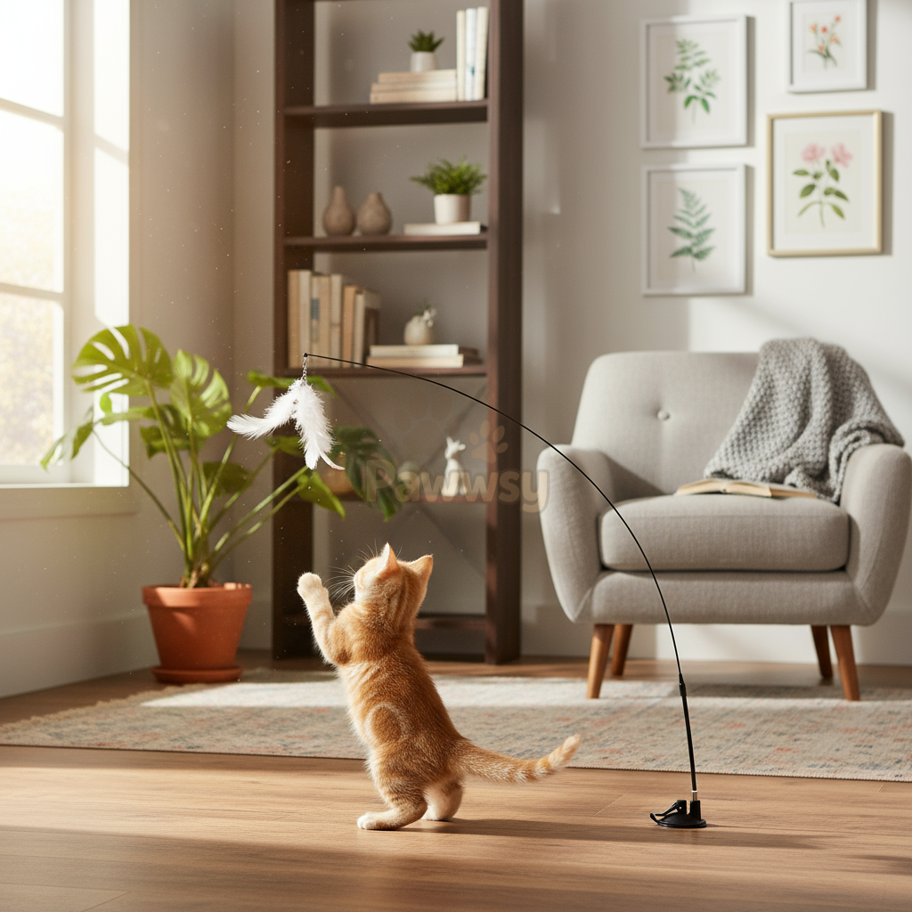 Vibrant feather teaser encourages play and exercise