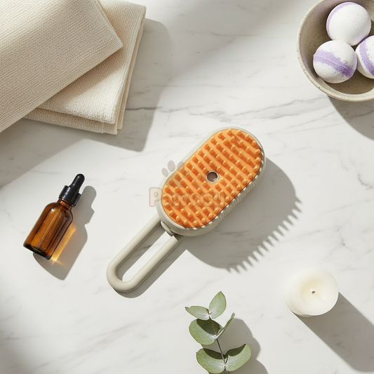 handheld pet brush with steam mist for detangling and coat care