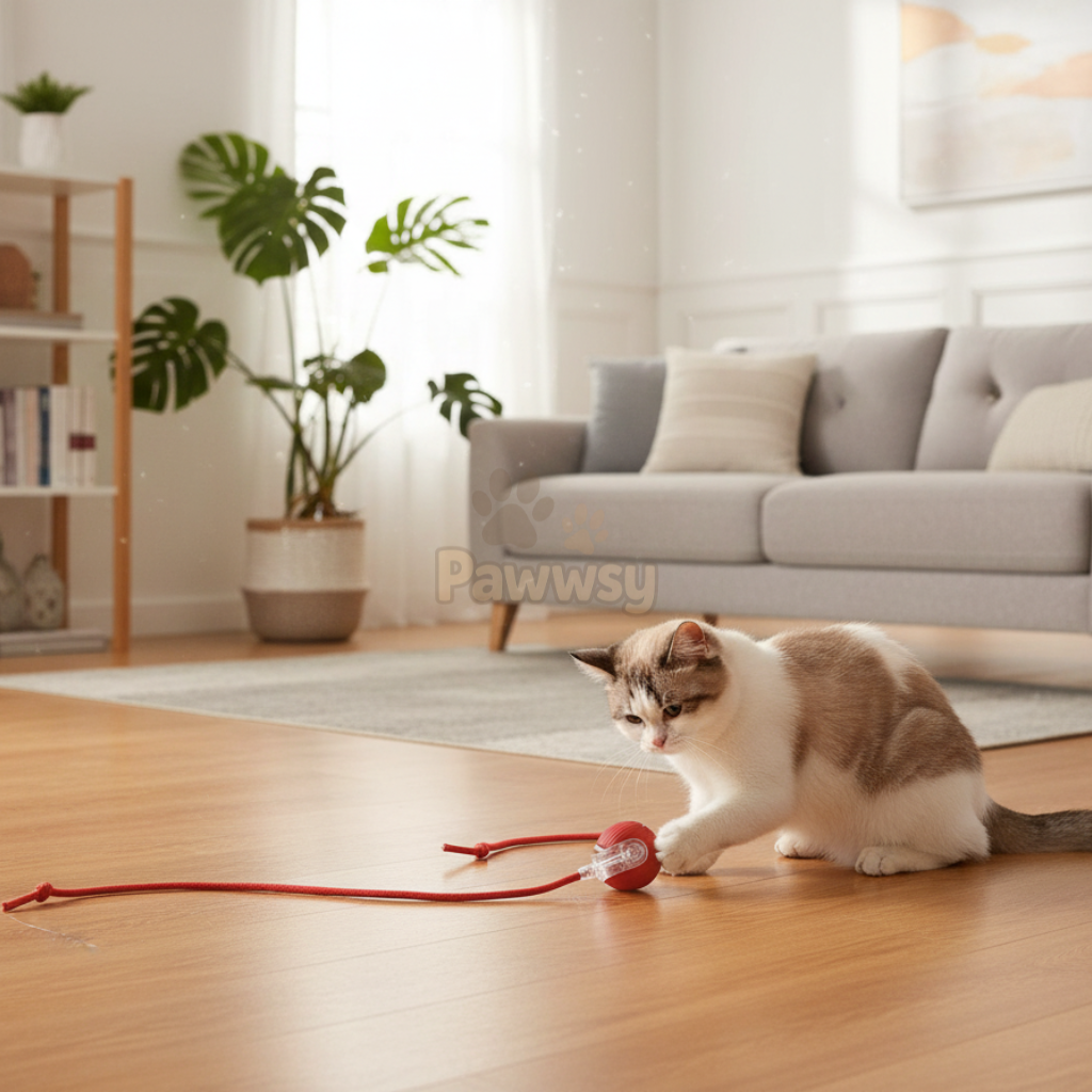 Cat playing with automatic ball toy