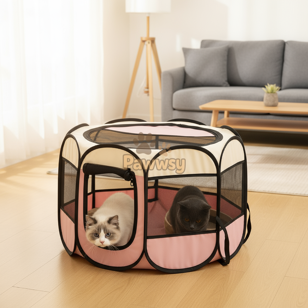 foldable pet play tent for small cats and dogs with breathable mesh
