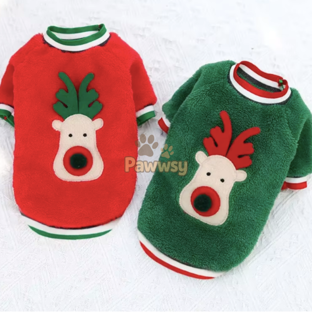 Christmas Dog Hoodie | Warm Coral Fleece Sweater for Small Dogs & Cats