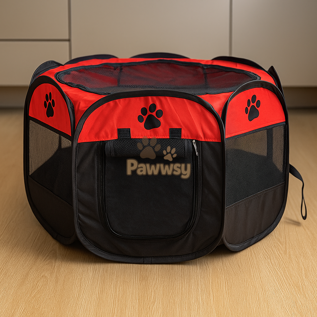 Pawwsy foldable pet tent with roll-up door and claw-resistant fabric