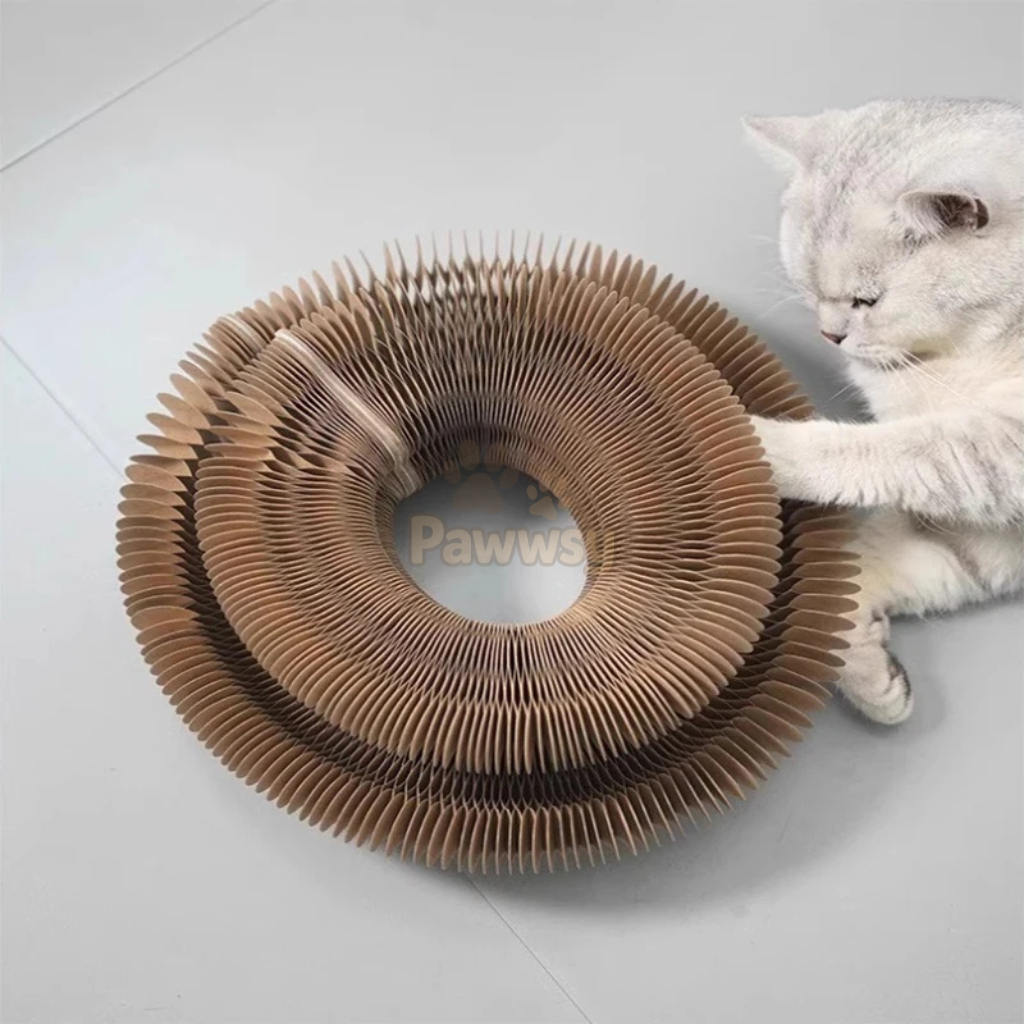 Modular magnetic cat scratcher folded into climbing structure
