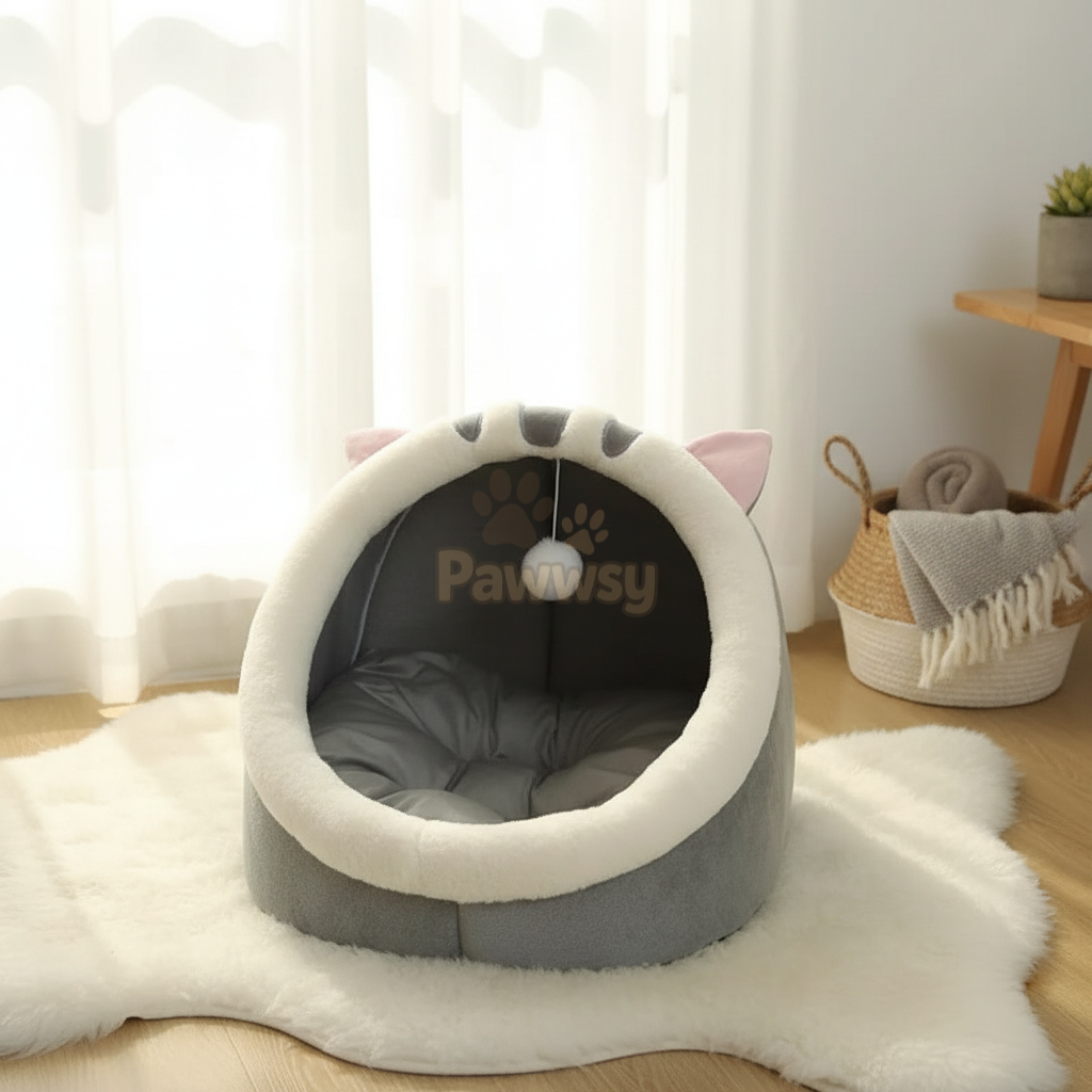 Cat bed cave with breathable cotton and soft padded cushion