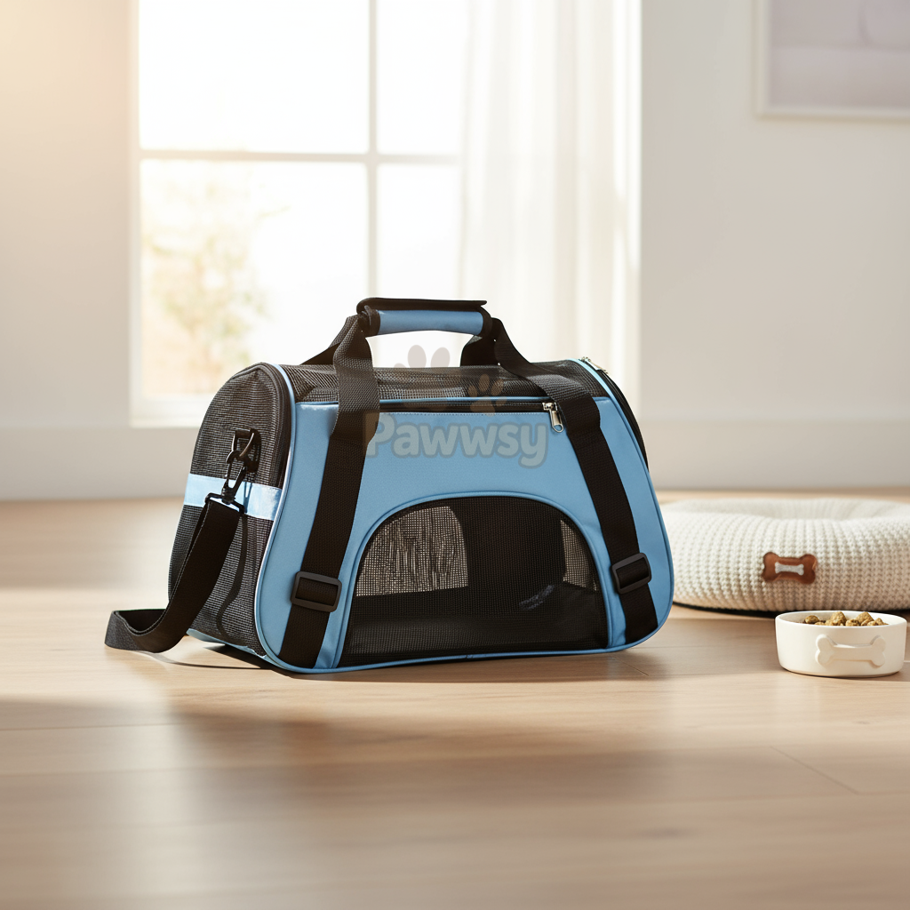 Ventilated cat and dog travel carrier with sturdy nylon design