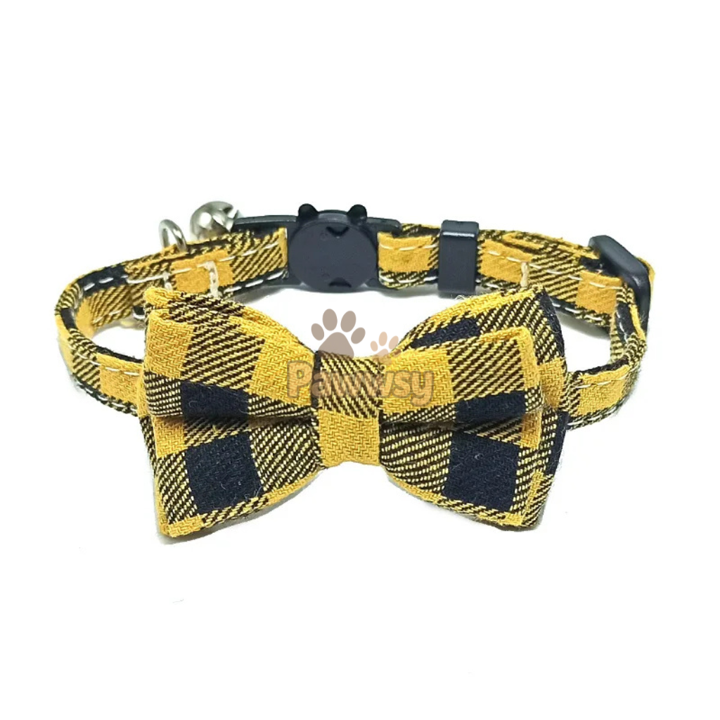 Christmas Plaid Cat Collar | Adjustable Breakaway Bow Tie with Bell