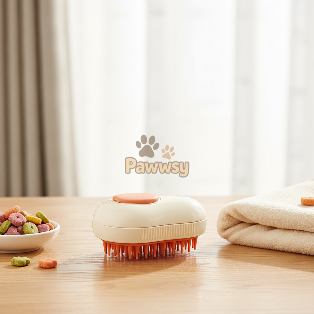 Pawwsy rechargeable 3-in-1 cat brush with spray and USB charging cable