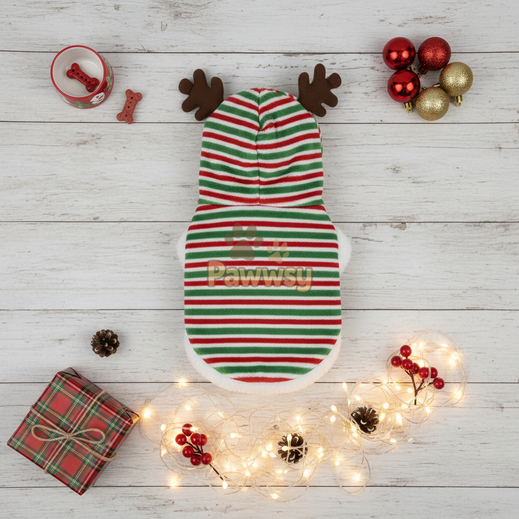 Striped Christmas hoodie for small dogs and cats.