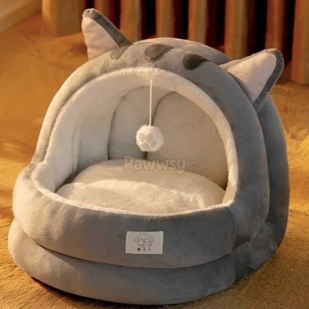 Cozy Animal Plush Cat Bed | Warm Covered Cat Cave for Indoor Cats