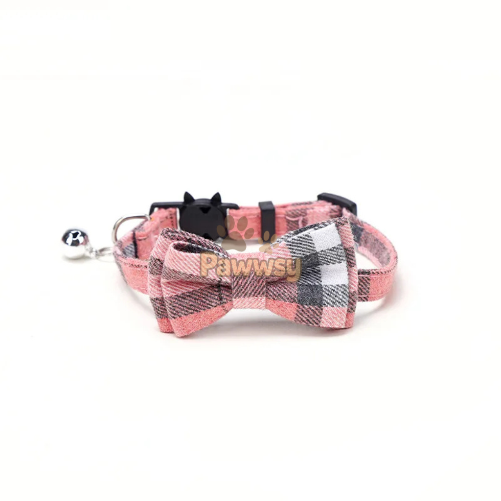 Christmas Plaid Cat Collar | Adjustable Breakaway Bow Tie with Bell