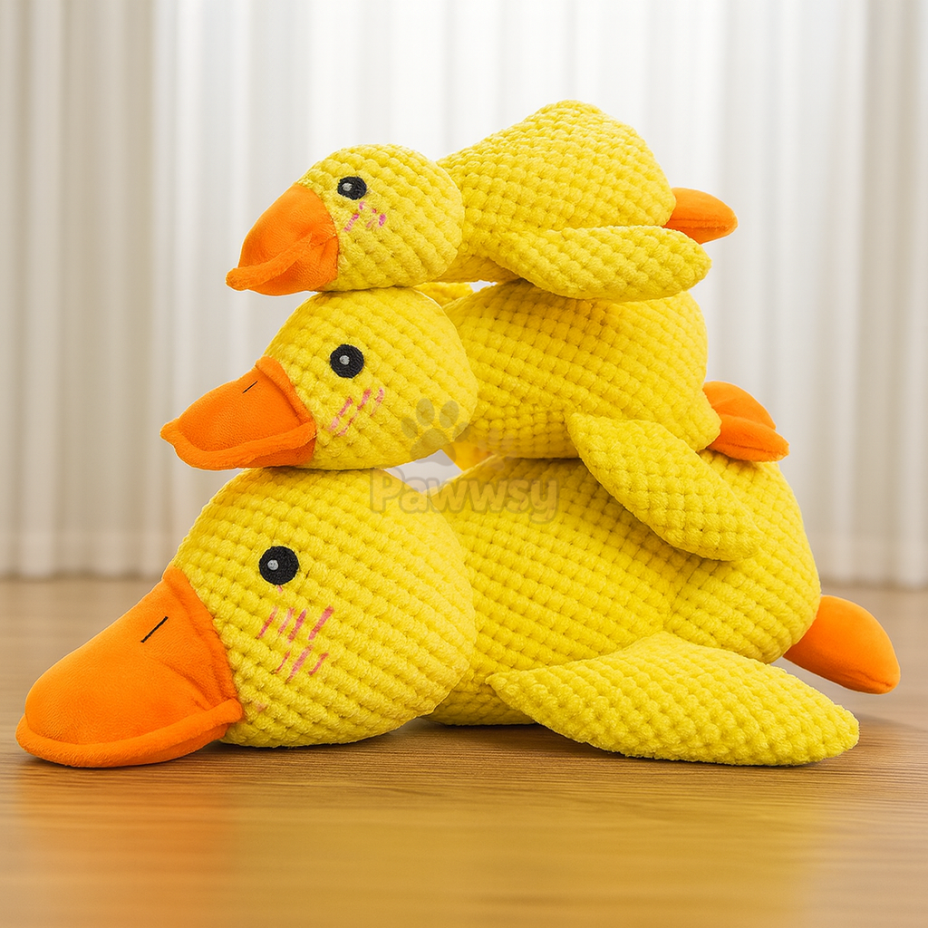 Plush duck chew toy with durable reinforced seams