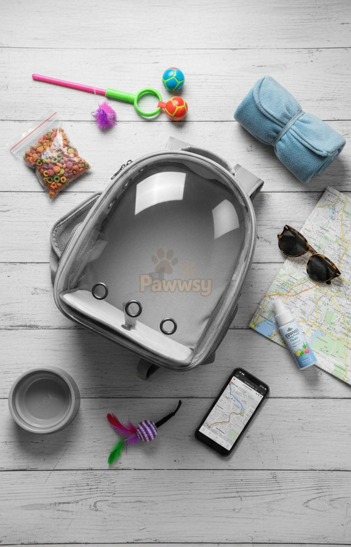 Grey pet travel backpack with breathable mesh panels